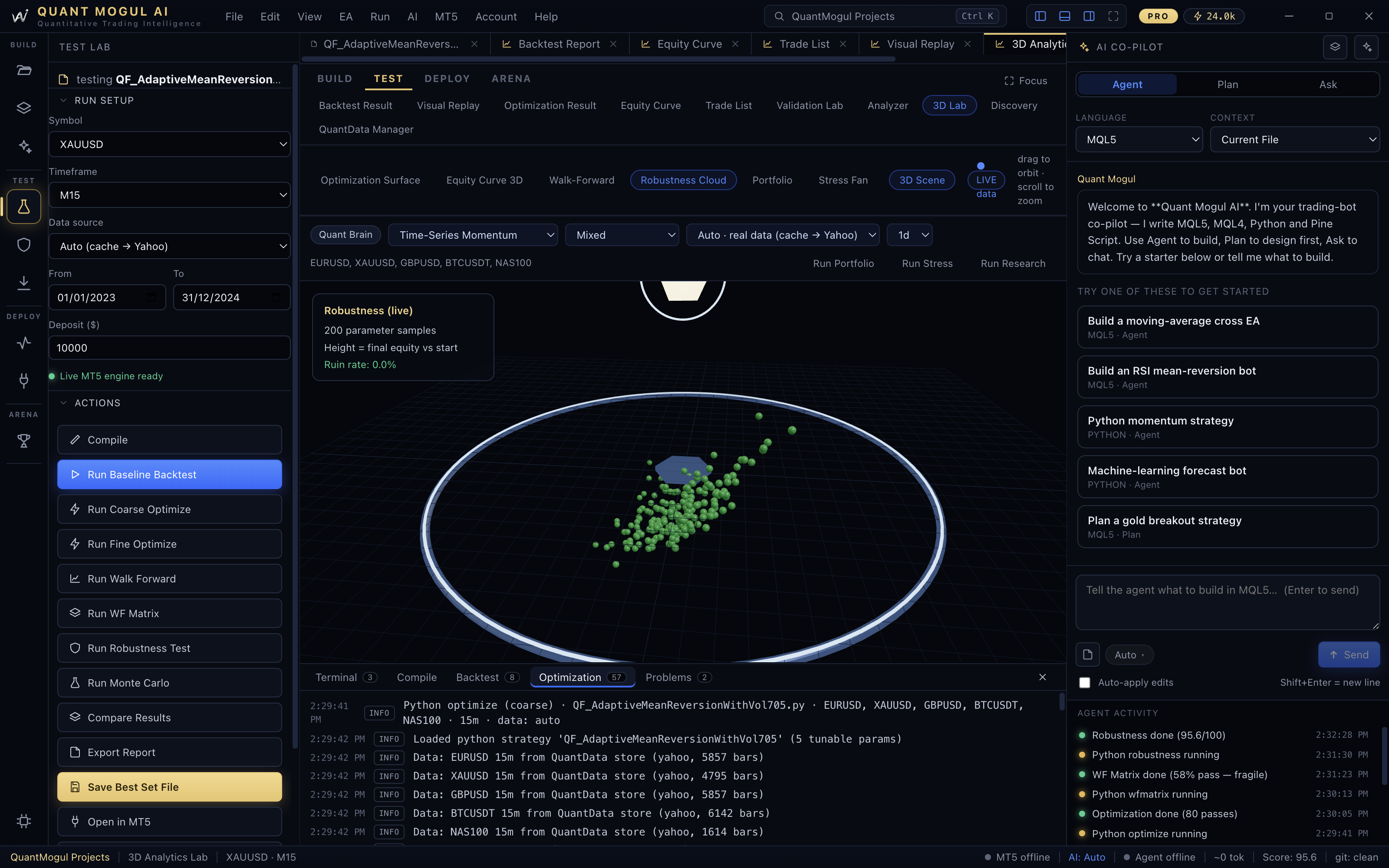 QuantMogul AI Engine Desktop — 3D Robustness Cloud