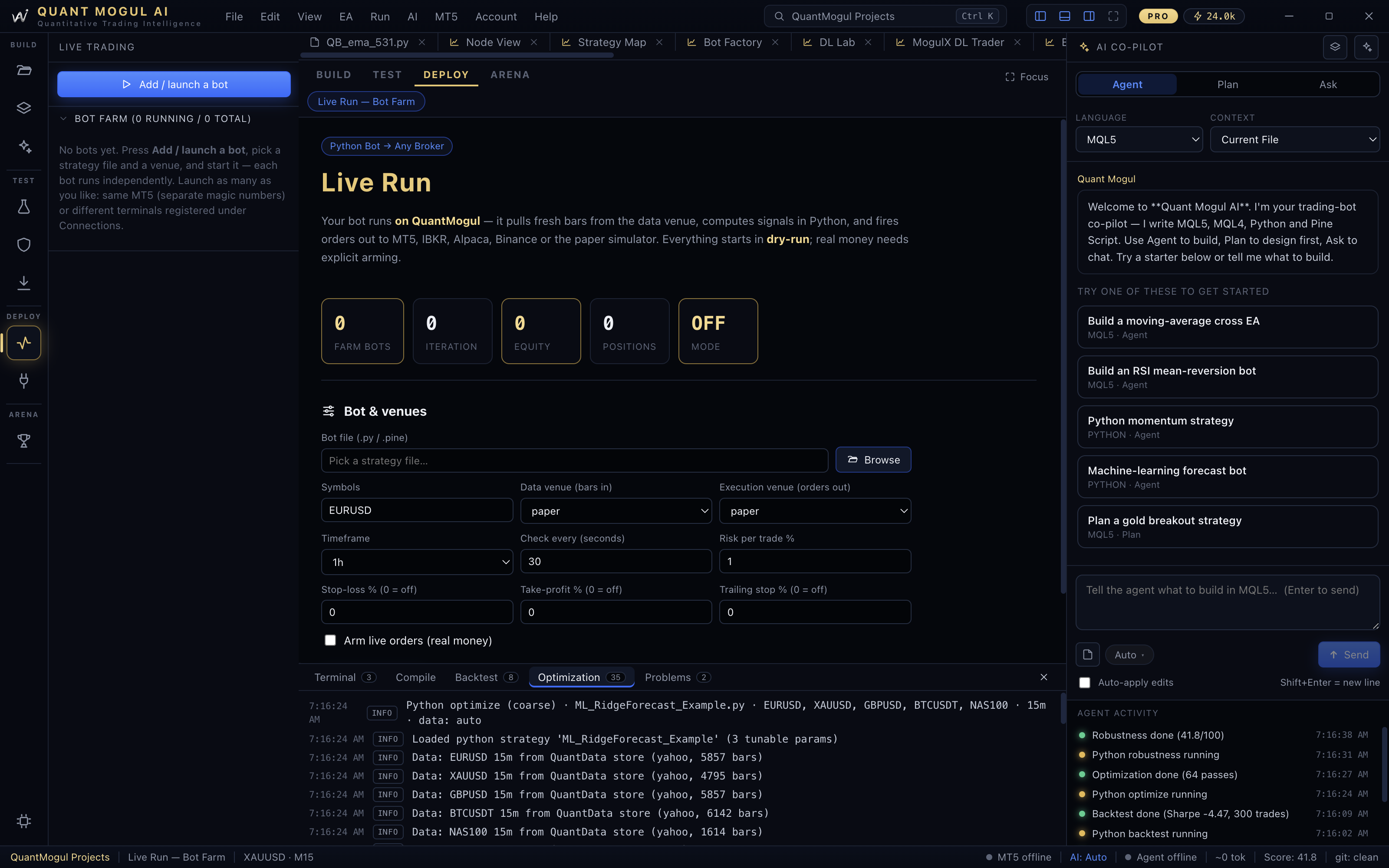 Live run bot farm